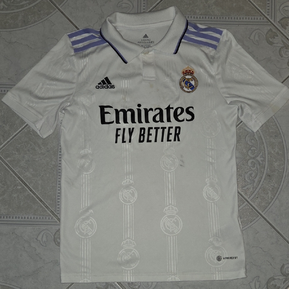 Kids Adidas Real Madrid White and Purple Polo